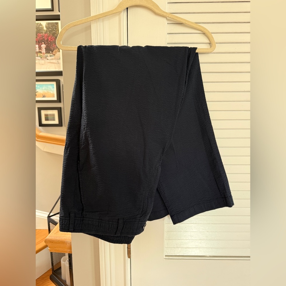 Navy Blue Seersucker Pants with Draw String
